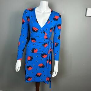 Boden wrap shirt dress size 4 floral office easy wear blue